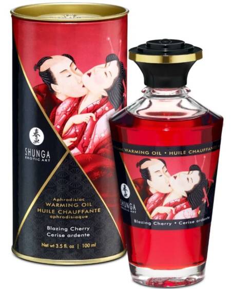 SHUNGA - ACEITE MASAJE EFECTO CALOR SABOR INTENSO CEREZA 100 ML