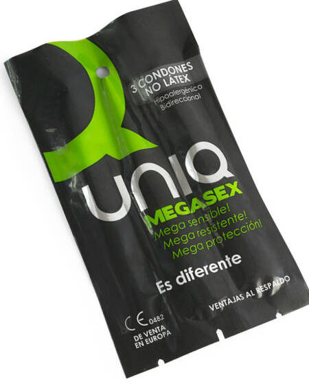 UNIQ - MEGASEX PRESERVATIVOS SENSITIVOS CON LIGUERO SIN LATEX 3 UNIDADES