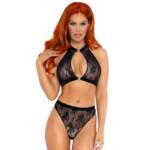 LEG AVENUE - SET DOS PIEZAS PANTIES Y TOP CUELLO HALTER NEGRO M/L